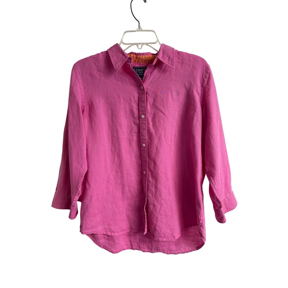 Chaps Classics Pink 100% Linen Button Down Shirt Long Sleeve Womens L Coastal